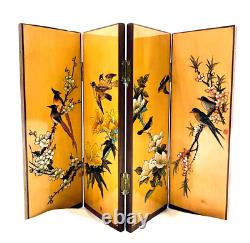 Vintage Japanese Orange Lacquer Carved Wood Folding Four Panel Tabletop Screen