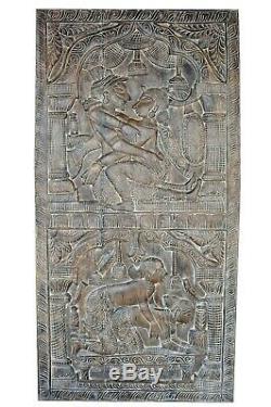 Vintage Kamasutra Door panel, Wall Panel, Hand Carved Indian Barn Door Rustic 72