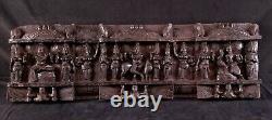 Vintage Lg Asian Thai Siamese Hand Carved Wood Temple Panel W 13 Figures 35.5x11