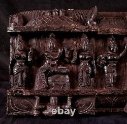 Vintage Lg Asian Thai Siamese Hand Carved Wood Temple Panel W 13 Figures 35.5x11