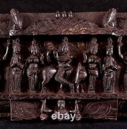 Vintage Lg Asian Thai Siamese Hand Carved Wood Temple Panel W 13 Figures 35.5x11