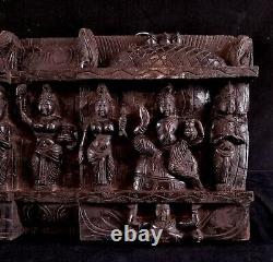 Vintage Lg Asian Thai Siamese Hand Carved Wood Temple Panel W 13 Figures 35.5x11