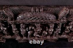 Vintage Lg Asian Thai Siamese Hand Carved Wood Temple Panel W 13 Figures 35.5x11