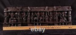 Vintage Lg Asian Thai Siamese Hand Carved Wood Temple Panel W 13 Figures 35.5x11