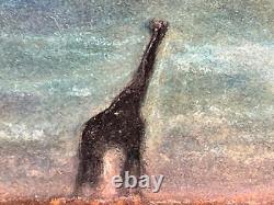 Vintage MDF Wood Panel Carving African Landscape Painting Giraffe Africa Art