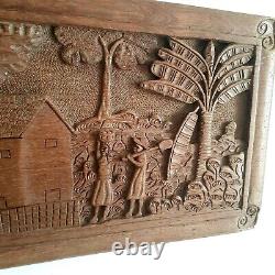 Vintage Medium Carved Teak Wood Wall Decor 3D Panel Beautiful Country Details