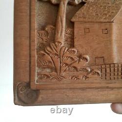 Vintage Medium Carved Teak Wood Wall Decor 3D Panel Beautiful Country Details