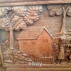 Vintage Medium Carved Teak Wood Wall Decor 3D Panel Beautiful Country Details