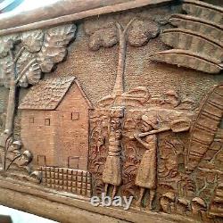 Vintage Medium Carved Teak Wood Wall Decor 3D Panel Beautiful Country Details