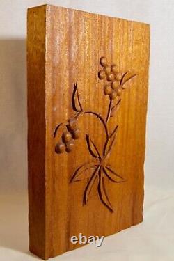 Vintage Mokihana Berry Carved Koa Wood Panel Signed Wolfe- Hawaii 1972