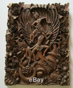 Vintage Old Bali Carving Icon Relic Ornate Folk Art Master Panel Sculpture Rare