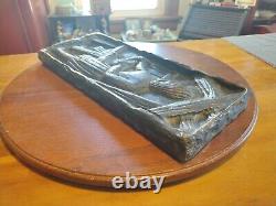 Vintage Pair 16x7 Carved Wood Medieval Blacksmith Baker Wall Panel Plaques