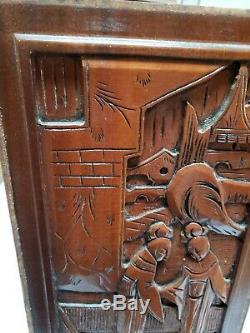 Vintage Pair of Chinese Wood Carved Panels Hand Crafted for Wall Cabinet door