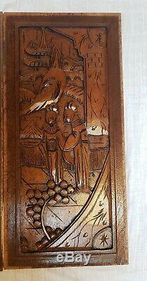 Vintage Pair of Chinese Wood Carved Panels Hand Crafted for Wall Cabinet door