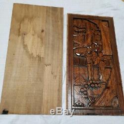 Vintage Pair of Chinese Wood Carved Panels Hand Crafted for Wall Cabinet door