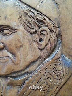Vintage Pope John Paul ll hand carved wood panel 11 by 10.5 inches