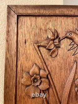 Vintage + Rare Carved Mahogany Wood Panel Hummingbird Flower Wall Art Steven Nix