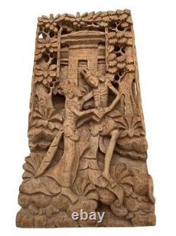 Vintage Rare Indonesian Teak Wood Carved Panel Of Ancestral Deity's Rama & Sita