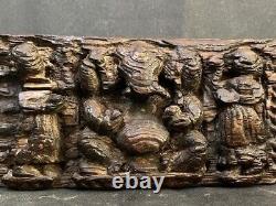 Vintage Rare Old Wood Hindu God Ganesha Wife Tribal Art Worship Figure Panel