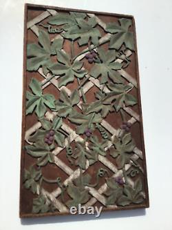 Vintage Relief Carved Wood Panel Vines on a Trellis 18 x 11