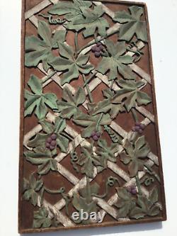 Vintage Relief Carved Wood Panel Vines on a Trellis 18 x 11