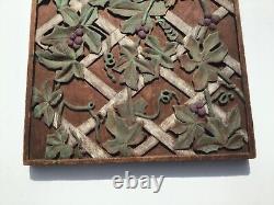 Vintage Relief Carved Wood Panel Vines on a Trellis 18 x 11