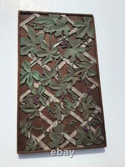 Vintage Relief Carved Wood Panel Vines on a Trellis 18 x 11