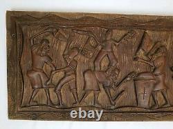 Vintage Relief Panel Wall Sculpture Ethnic Tribal Folk Art Carved Wood 40