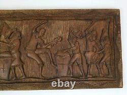 Vintage Relief Panel Wall Sculpture Ethnic Tribal Folk Art Carved Wood 40