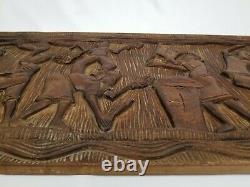 Vintage Relief Panel Wall Sculpture Ethnic Tribal Folk Art Carved Wood 40