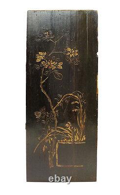 Vintage Restored Golden Yellow Relief Flower Carving Wood Panel Art cs2692
