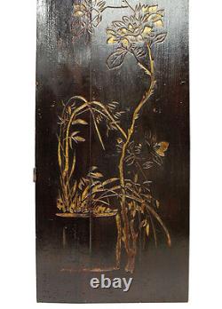 Vintage Restored Golden Yellow Relief Flower Carving Wood Panel Art cs2693