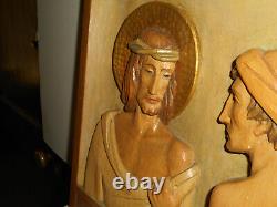 Vintage STATIONS OF THE CROSS Hand Carved Wood Relief Church Panel ITALY 1940s