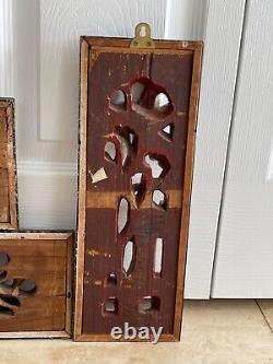 Vintage Set of 3 Chinese Carved Wood Relief Gilt Panels w Birds, Floral, Figures