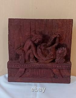 Vintage Style Wood Panel Kamasutra Erotic Wall Hanging Hand Carved Figurine G17