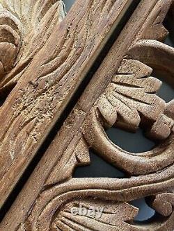 Vintage Thailand Hand Carved Wood Buddha Dragon Cloud Figure Wall Hanging Panel