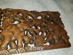 Vintage Thailand Teakwood Carved Panels Set of Three Elephants Design