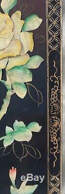 Vintage Wall Art/Plaque/Panel Hand Carved Shell Flowers on Wood China