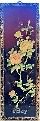 Vintage Wall Art/Plaque/Panel Hand Carved Shell Flowers on Wood China