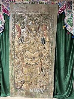 Vintage Wall Panel Door Ganesha Hindu Carved Wood Barn Door Accent Wall Decor 84