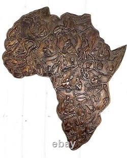 Vintage West African Tribal Relief Carved Wood Panel Wall Art Storyboard 23x19