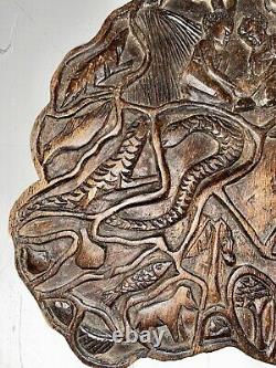 Vintage West African Tribal Relief Carved Wood Panel Wall Art Storyboard 23x19