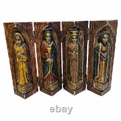 Vintage Wood Carved Santos Double Sided Fold Out Panel on Hinges Latin American