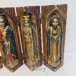 Vintage Wood Carved Santos Double Sided Fold Out Panel on Hinges Latin American