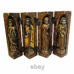 Vintage Wood Carved Santos Double Sided Fold Out Panel on Hinges Latin American