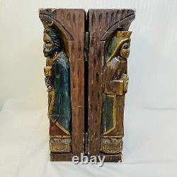 Vintage Wood Carved Santos Double Sided Fold Out Panel on Hinges Latin American