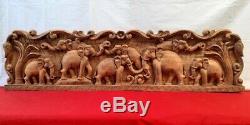 Vintage Wooden Hand Carved Elephant Wall Panel Temple Art Collectible Home Decor