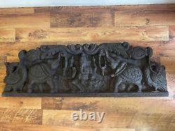 Vintage Wooden Hand curved panels of Lord ganesha with elephants