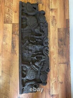 Vintage Wooden Hand curved panels of Lord ganesha with elephants
