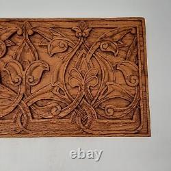 Vintage intricate hand carved oak wood botanical artist replica of castle panel